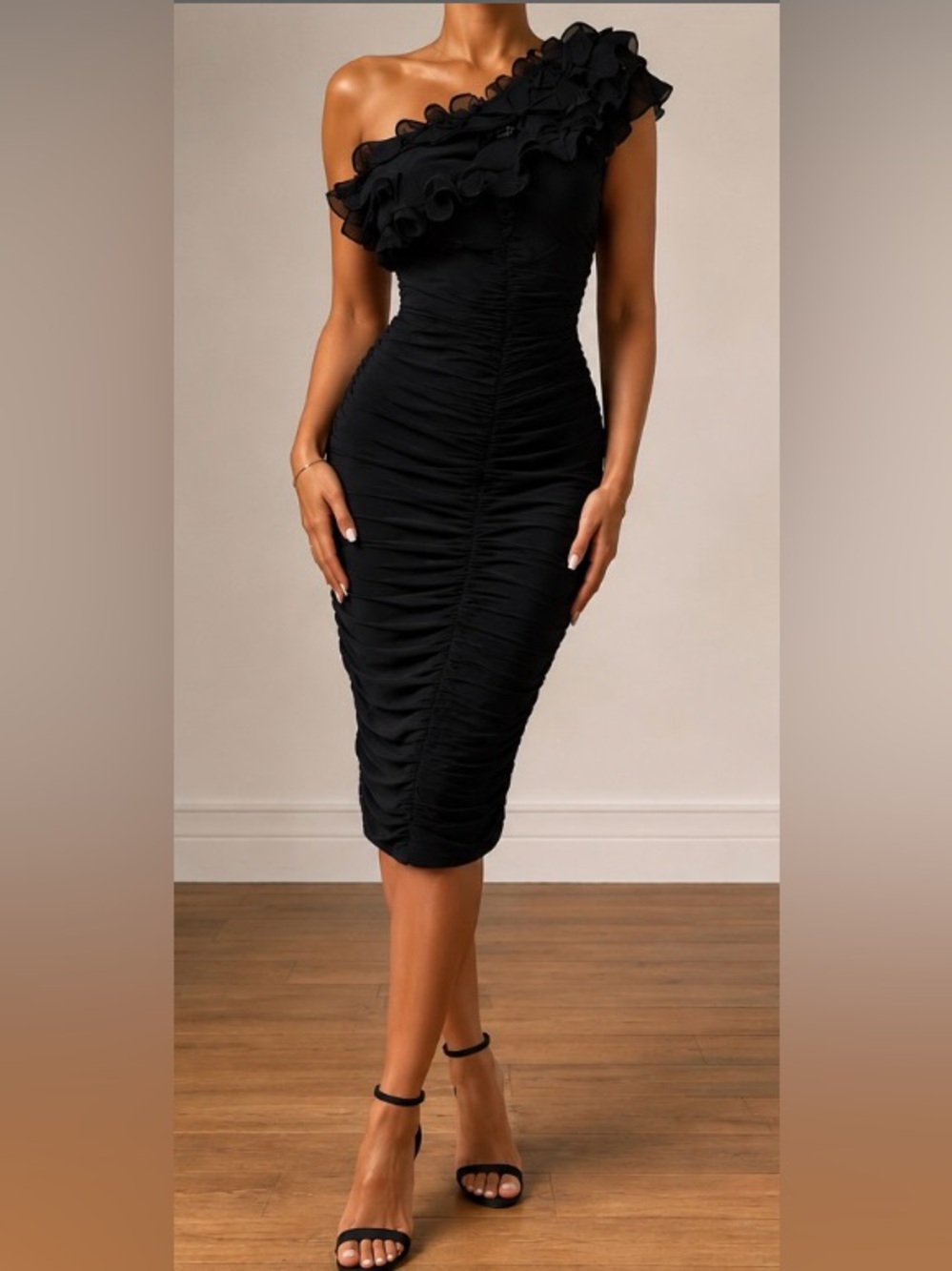 City Triangles Black One-Shoulder Pencil Dress